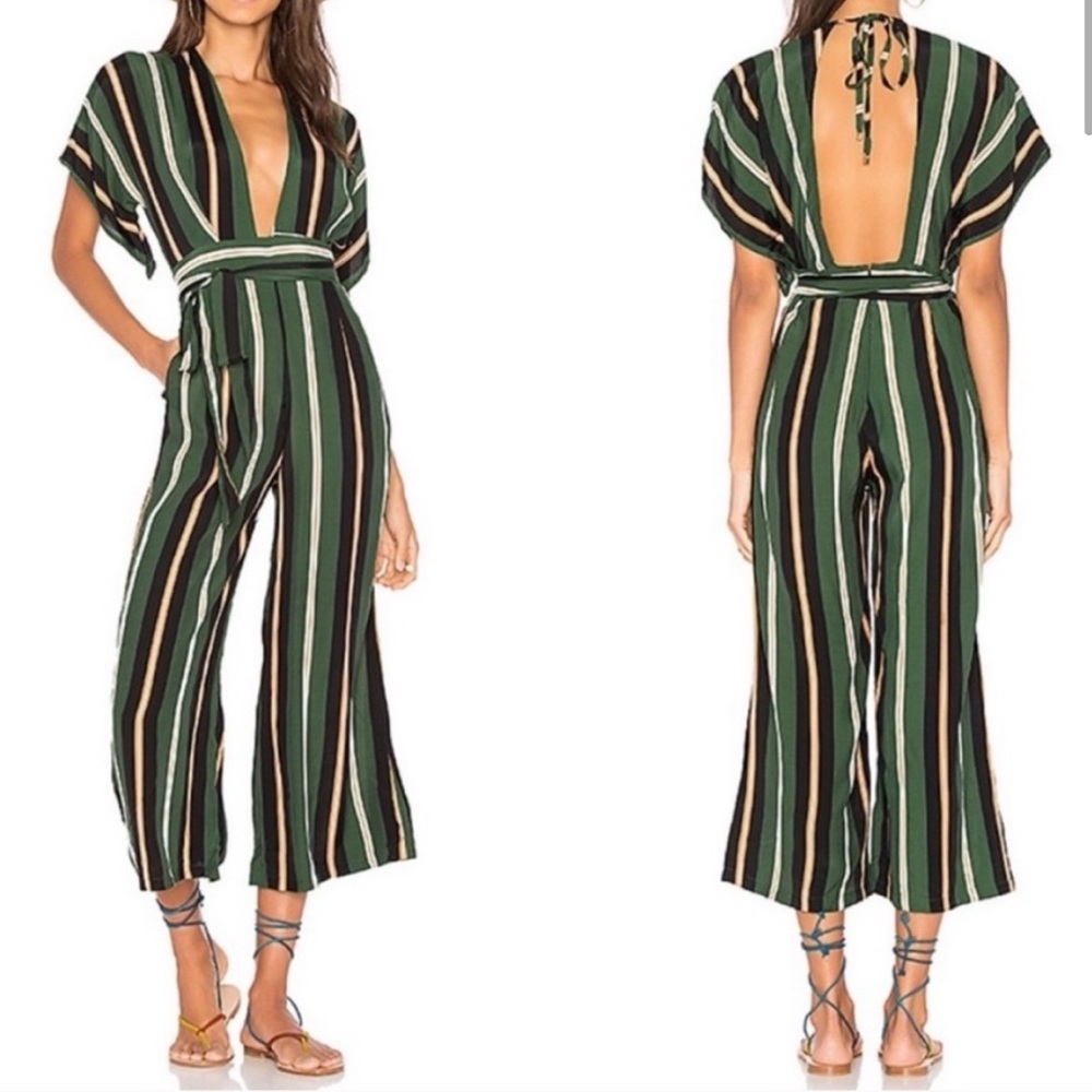 Faithfull the Brand Cedric Green Striped Jumpsuit